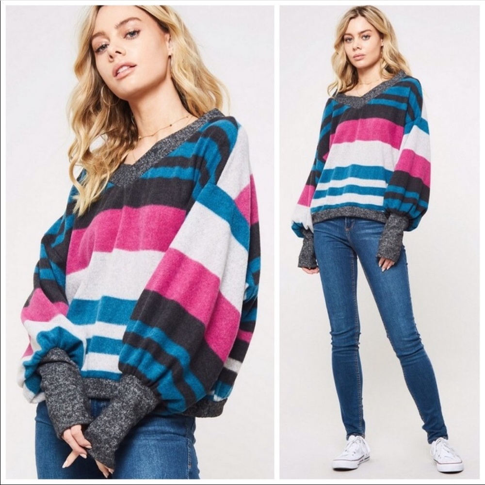 Balloon Sleeve Striped Sweater - Picture 3 of 4